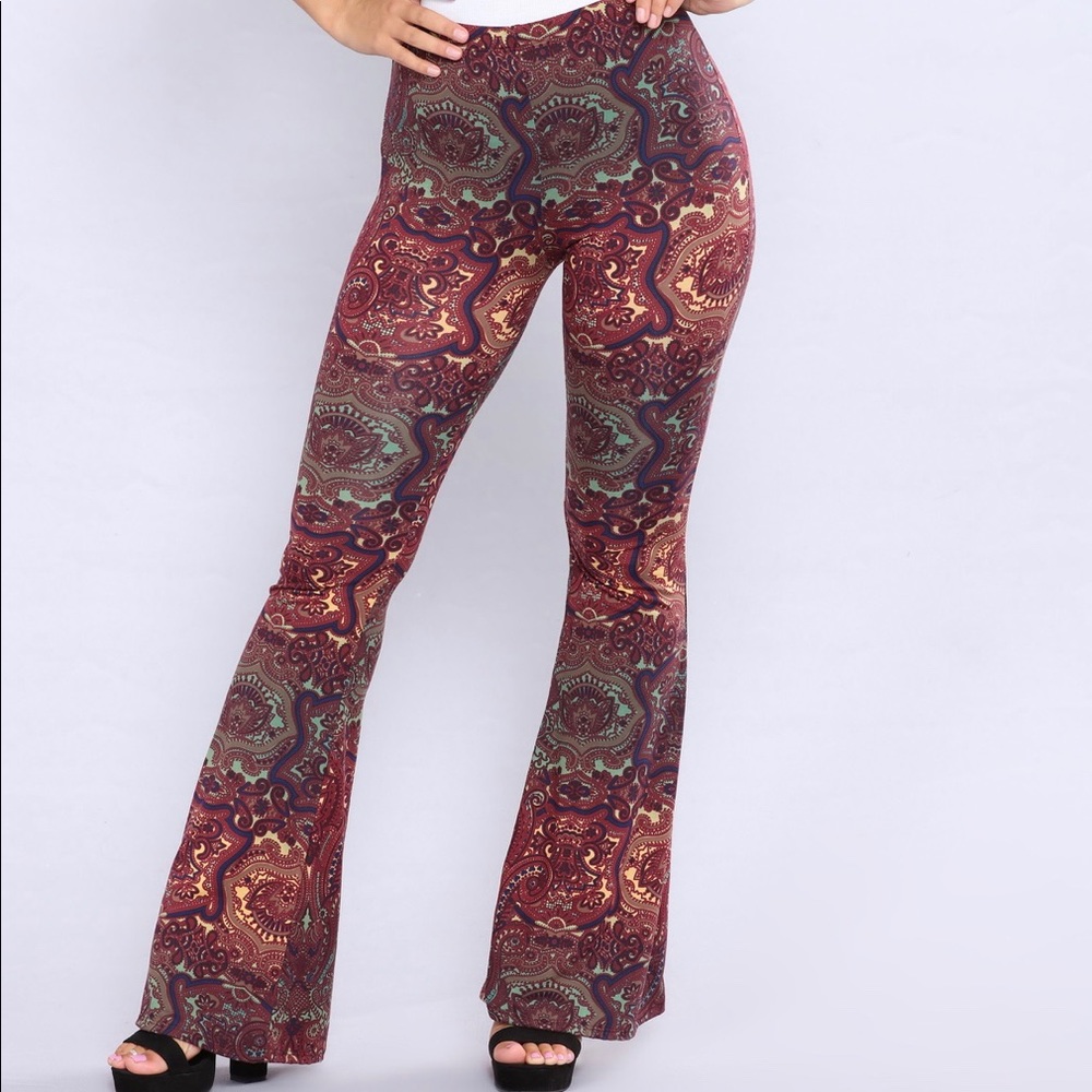 Bell Bottom Printed Pants — “Stephanie” Rust Multi